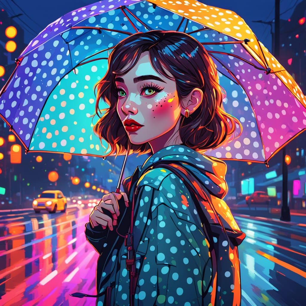 Girl with Umbrella in 2D Cartoon Art Style