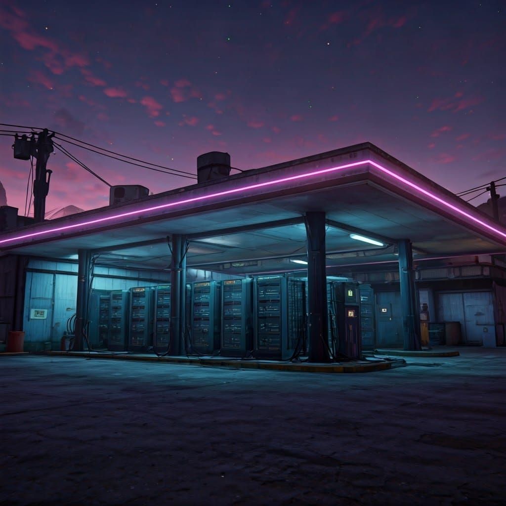 Cyberpunk Bitcoin Mine Gas Station in Los Santos