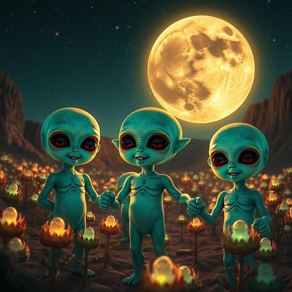 Extraterrestrial Children Playing in a Bioluminescent World