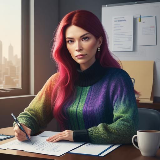 Businesswoman Planning in a Vibrant Digital Illustration