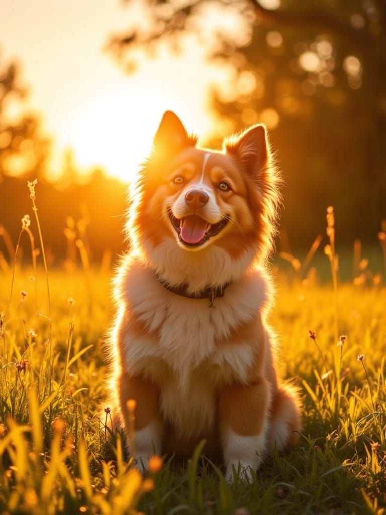 Golden Hour Dog Bathed in Sunlight