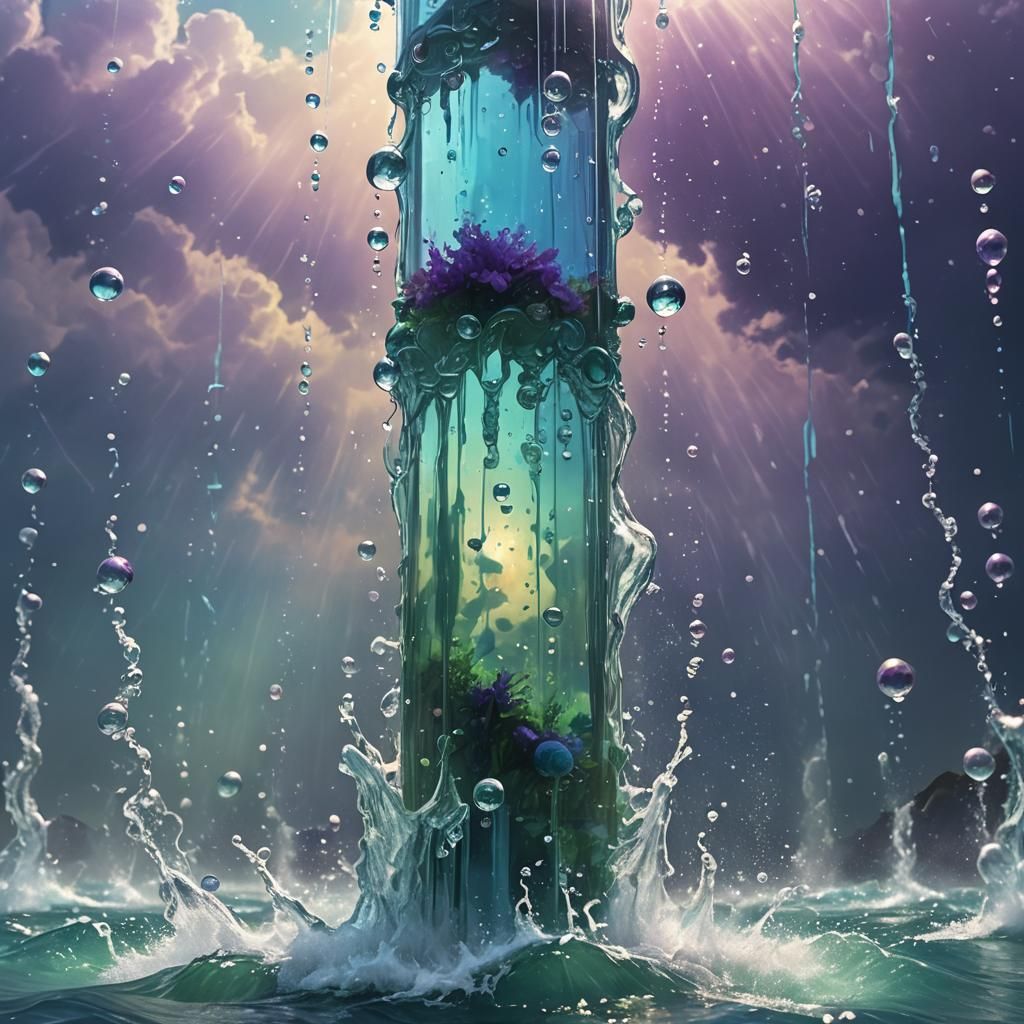 Luminescent Water Bubble Floating in Sky: Splash Art