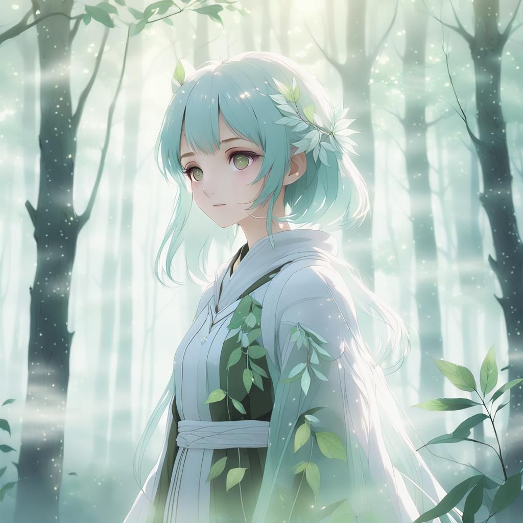 Mystical Anime Girl Portrait in Forest