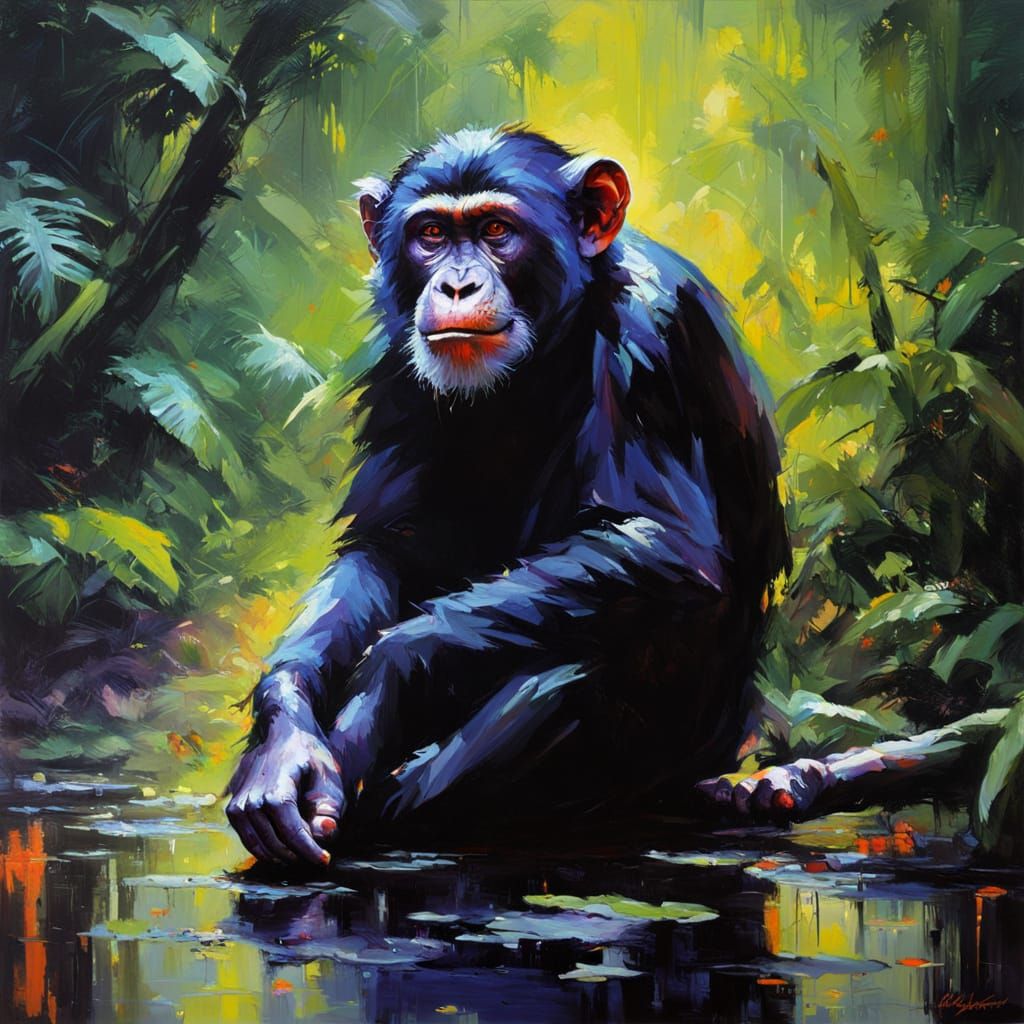 Vibrant Rainforest Portrait in Neon Blacklight