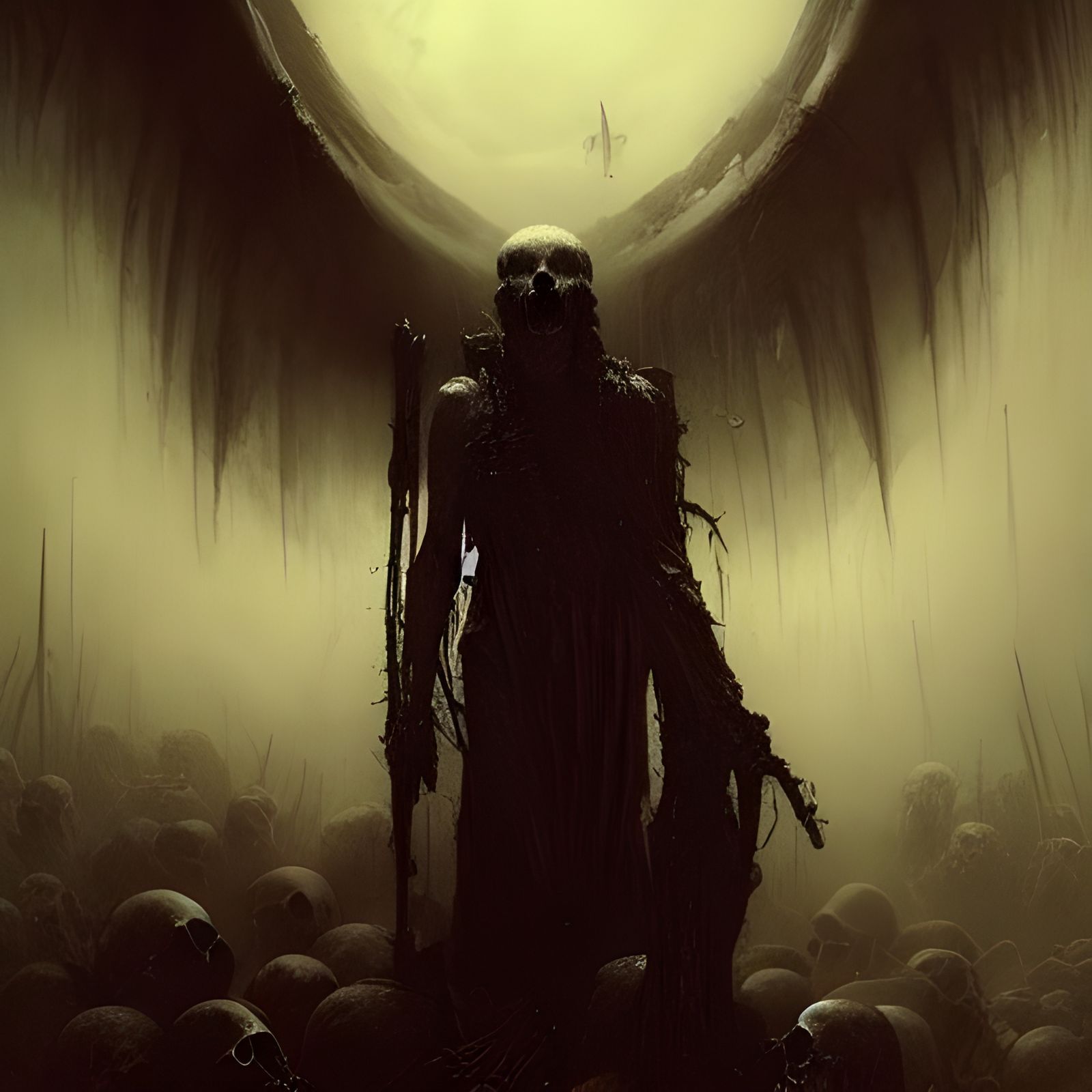 Gothic Horror Scene: Blood and Skulls