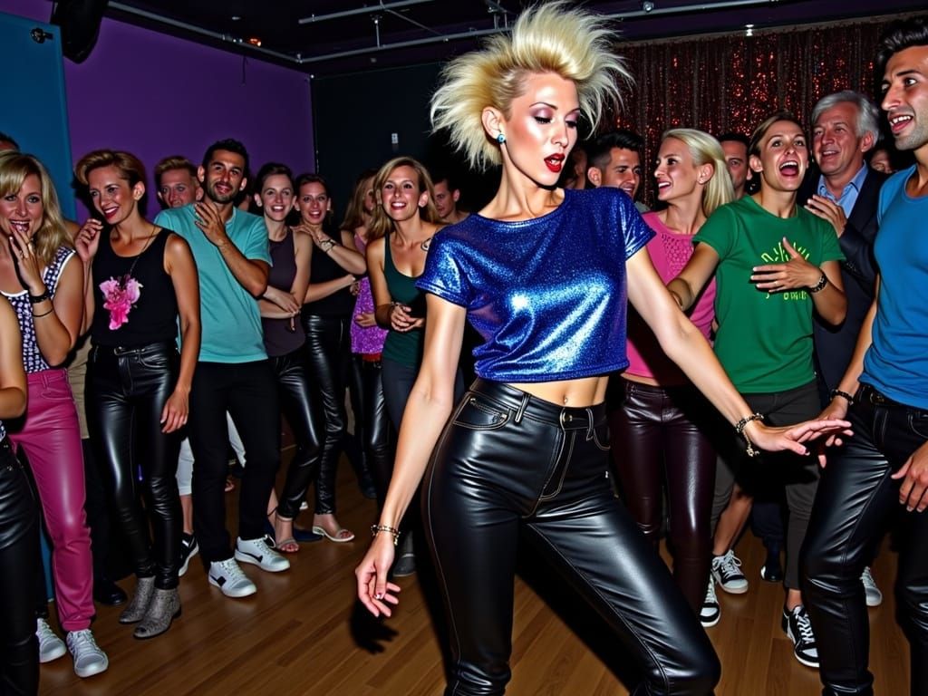 Model Dancing in Nightclub as Oil Painting