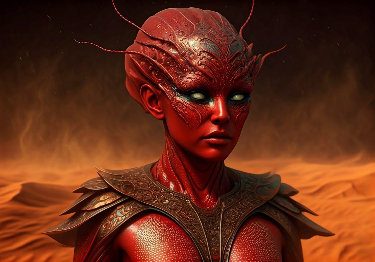 Majestic Insectoid Woman in Opalesque Luxury Fashion Amidst ...