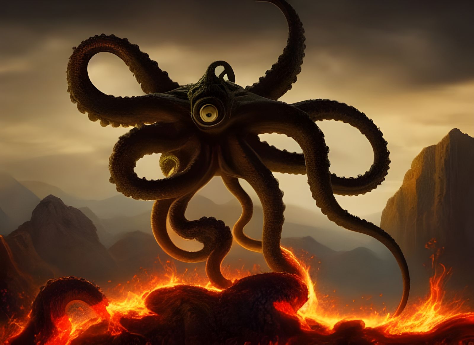 Cyberpunk Cthulhu Emerges in Hyperdetailed Matte Painting