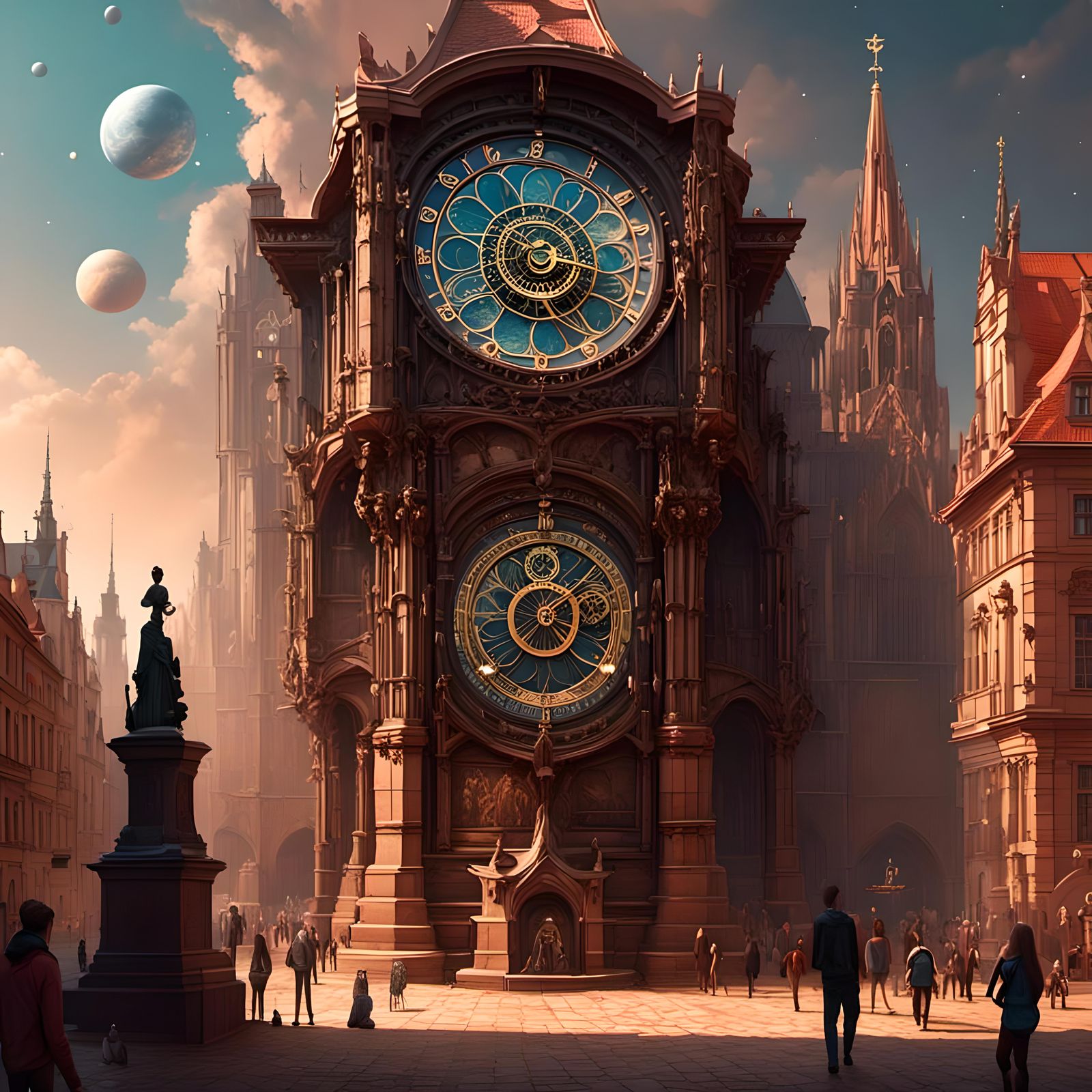 Sci-Fi Prague Clock on Mars: Illusional Art