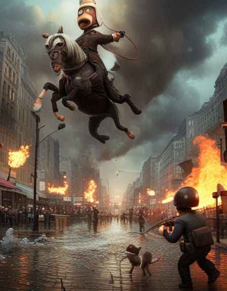 Surreal Protest Scene in Mark Ryden Style