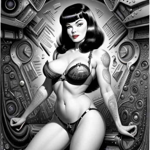 Surreal Portrait of Bettie Page, Intricately Detailed