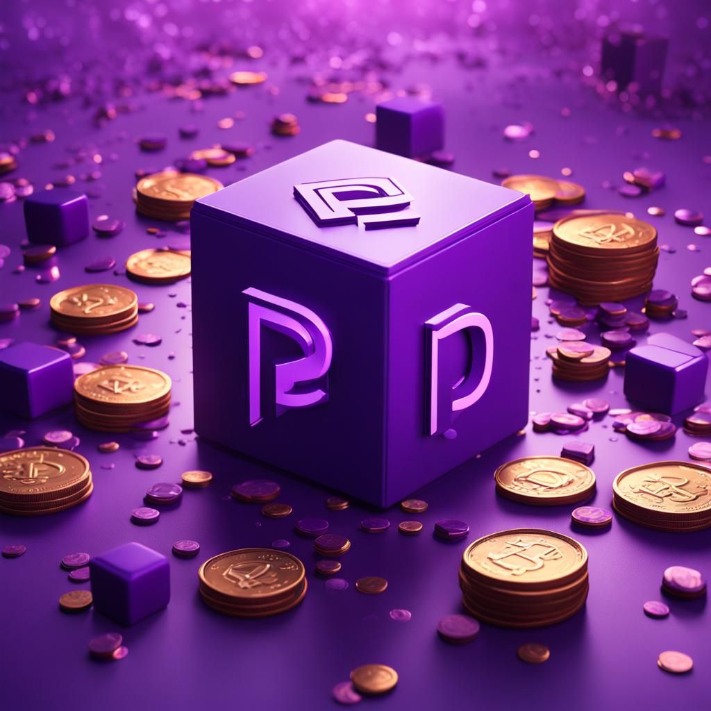 Violet Cube and Coins: Detailed Matte Painting