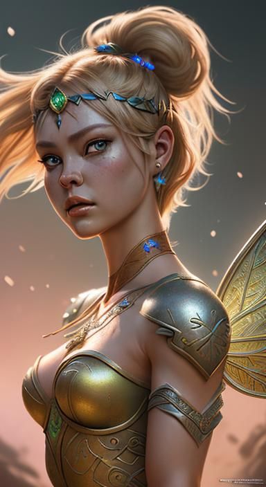 Tinkerbell as a Hyperrealistic Warrior Queen