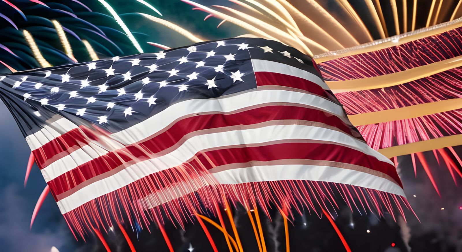 Patriotic Fireworks Display with US Flag