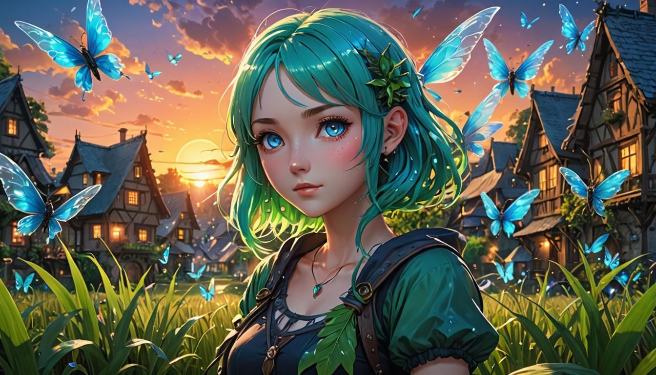 Bioluminescent Fairy Girls in Anime Style