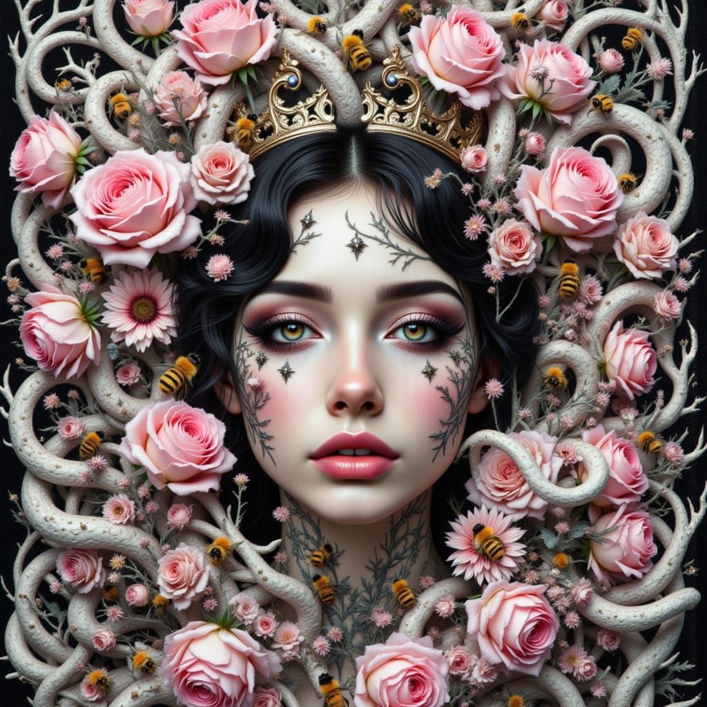 Ornate Pastel Satanic Symbols with Delicate Bees