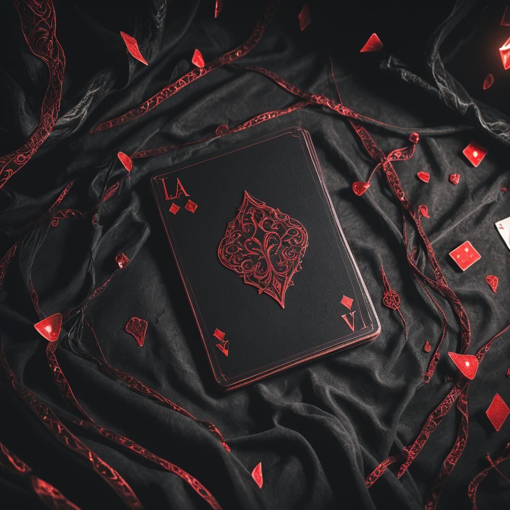 Gothic Ace Card on Black Fabric, Fantasy Illustration