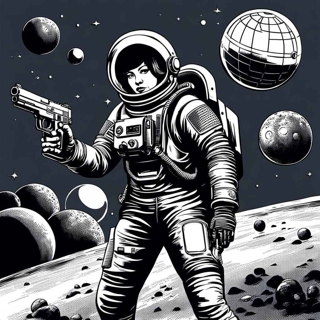 Astronaut Woman with Gun and Sphere