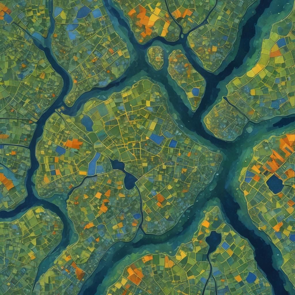Pointillist Aerial View of Plaquemines Parrish