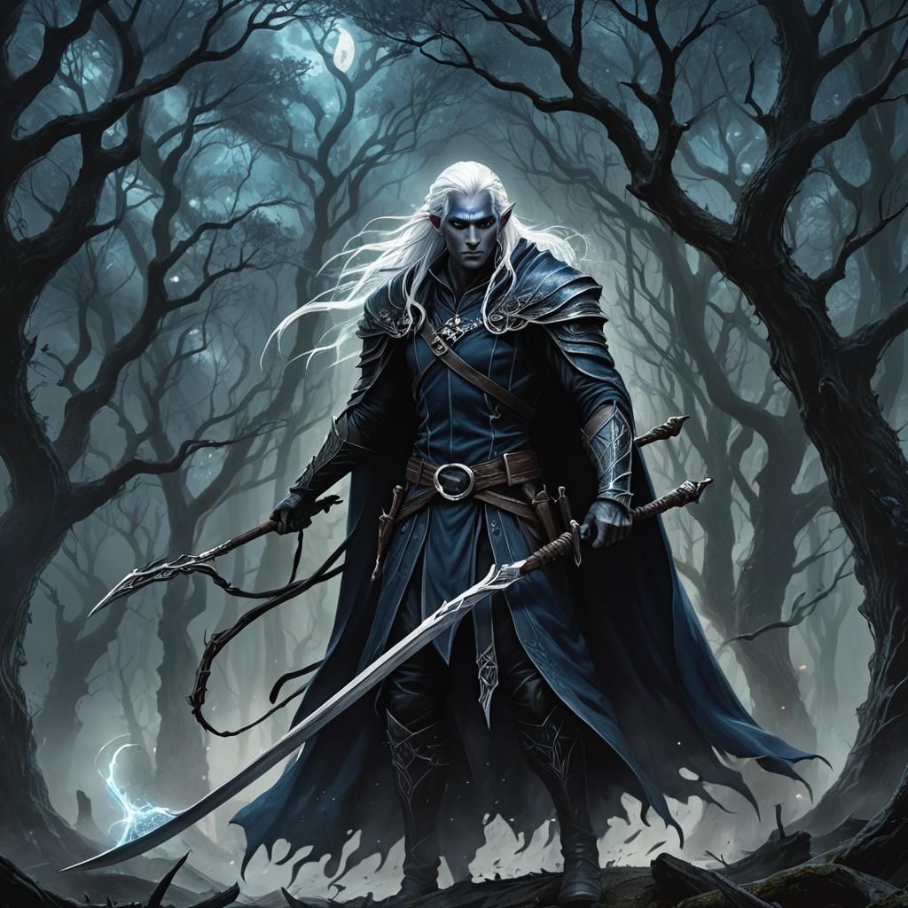 Drow Elf Sorcerer with Scythe in Dark Fantasy Art