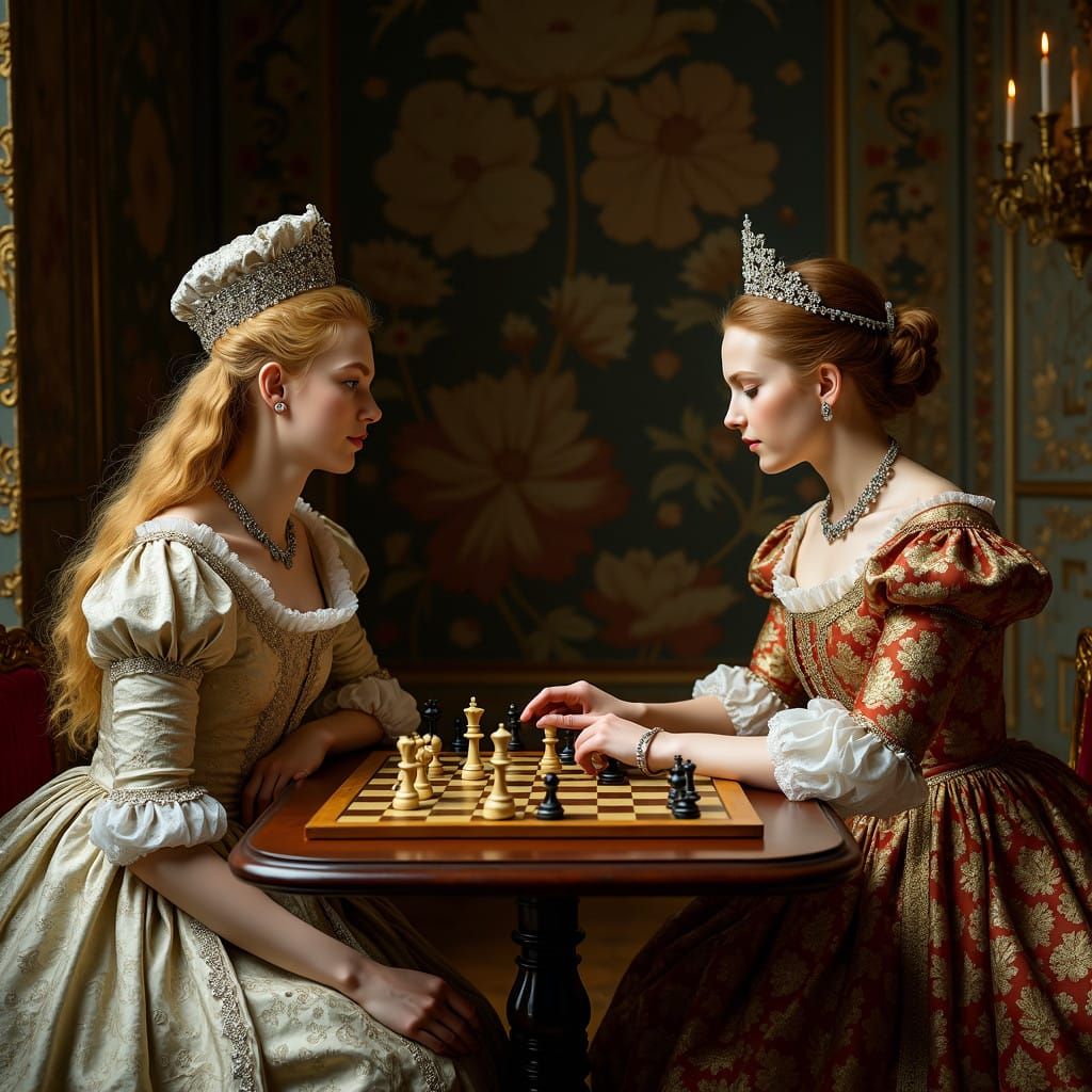 Golden Tsarina in Elegant Sarafan and Kokoshnik, Playing Che...