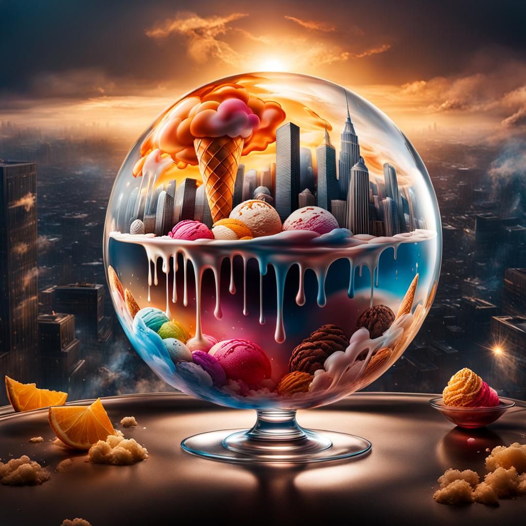 Surreal Dream: Ice Cream in a Glass Sphere