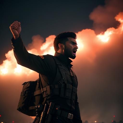 Dramatic Cinematic Film Still of Shouting Man