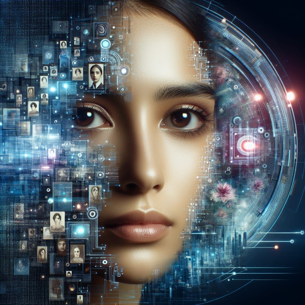 Futuristic Cibergirl in Digital Mosaic