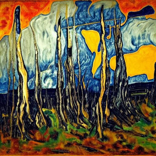 Expressionist Wind Storm Battles General, as Impasto Paintin...