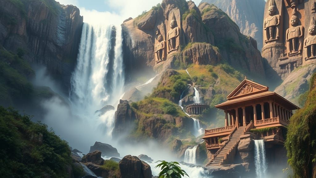 Majestic Waterfall in Epic Fantasy Landscape