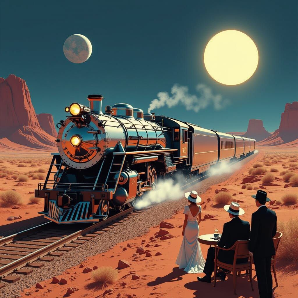 Art Deco Train on Alien Planet in Syd Mead Style