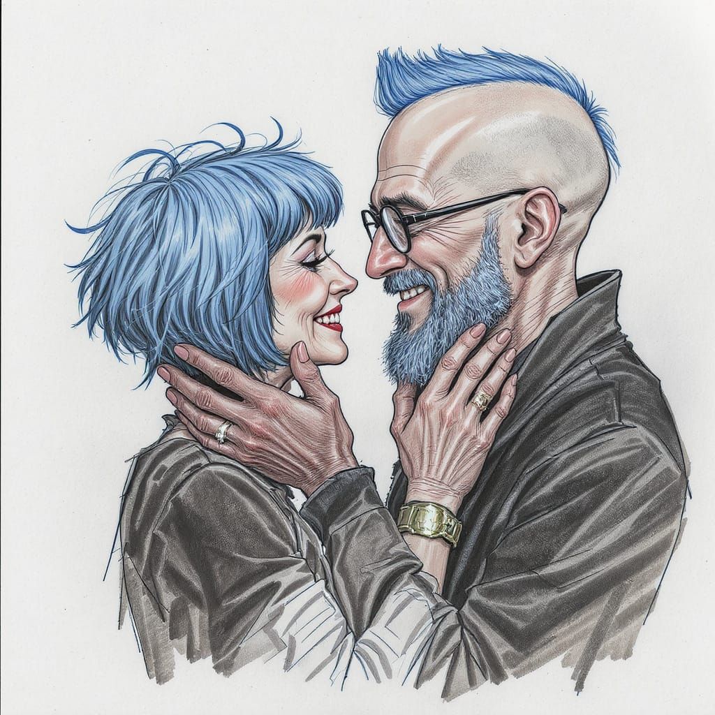 Loving Couple in Egon Schiele, Klimt Style