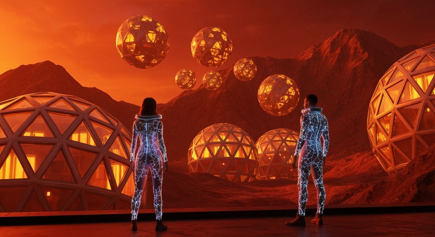 Futuristic Spacesuits at a Spherical Apartment Complex
