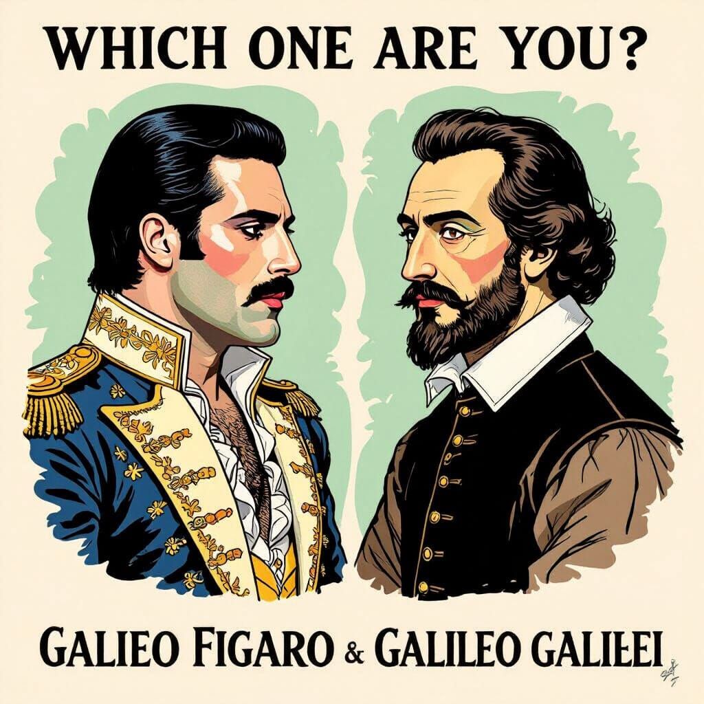 Freddie Mercury vs Galileo Galilei in Picasso Style