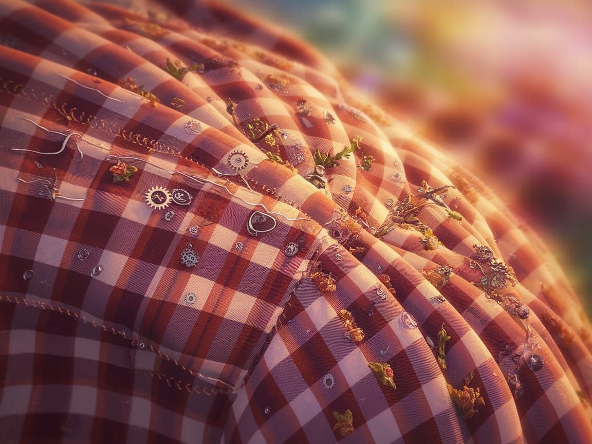 Surreal Gingham Tapestry in Hyperdetailed Photography