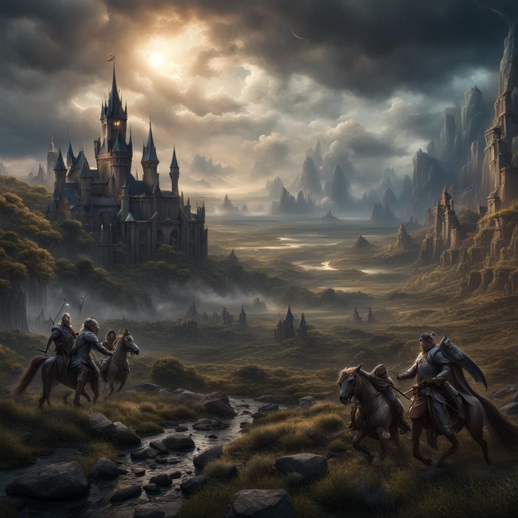 Epic Battlefield of Knights and Fantasy Creatures