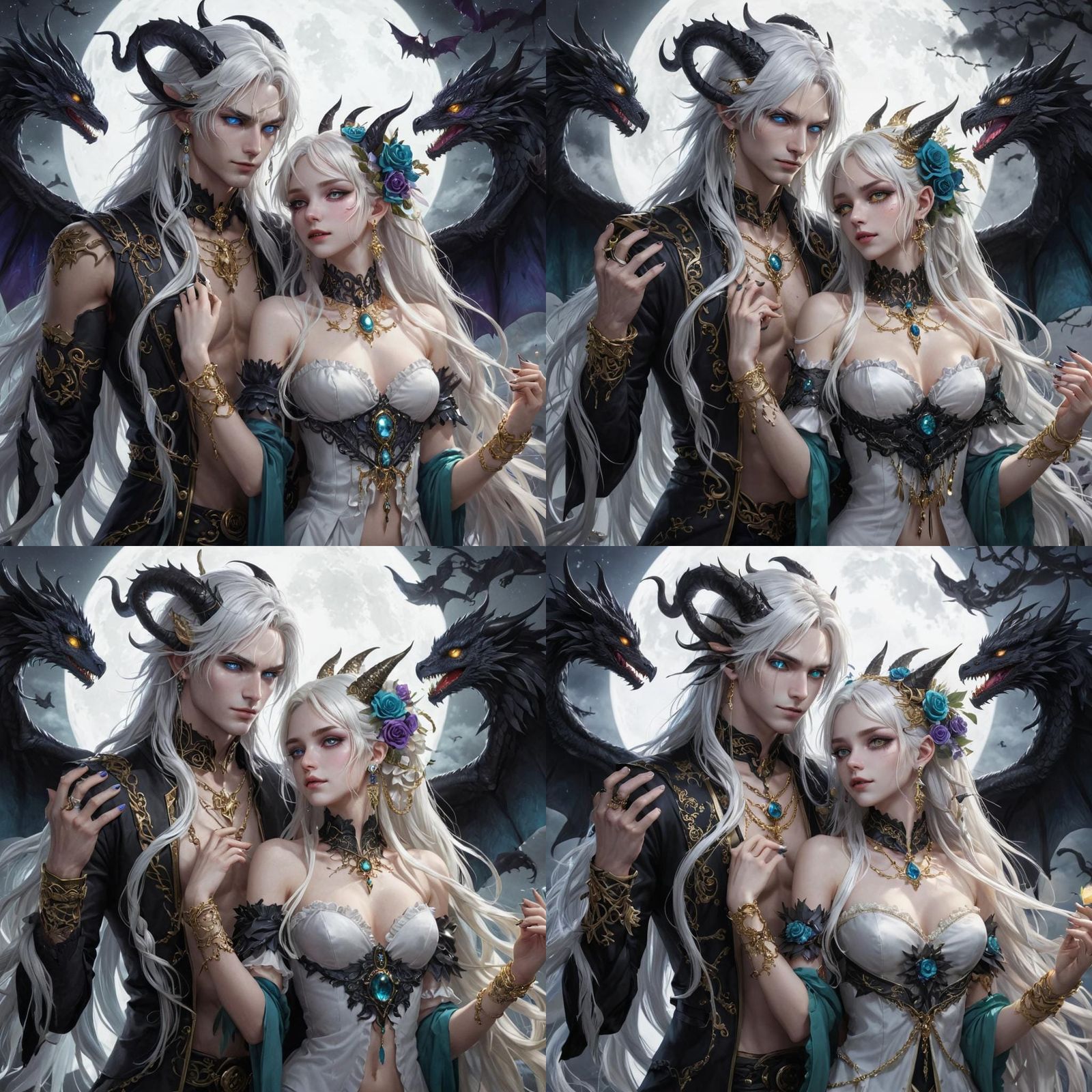 Dragon God and Demoness Kiss in Moon Shadow