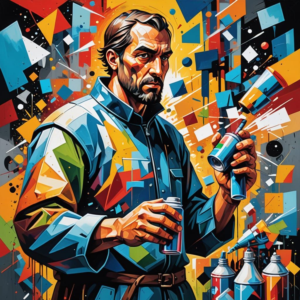 Medieval Warrior in Vibrant Cubist Art