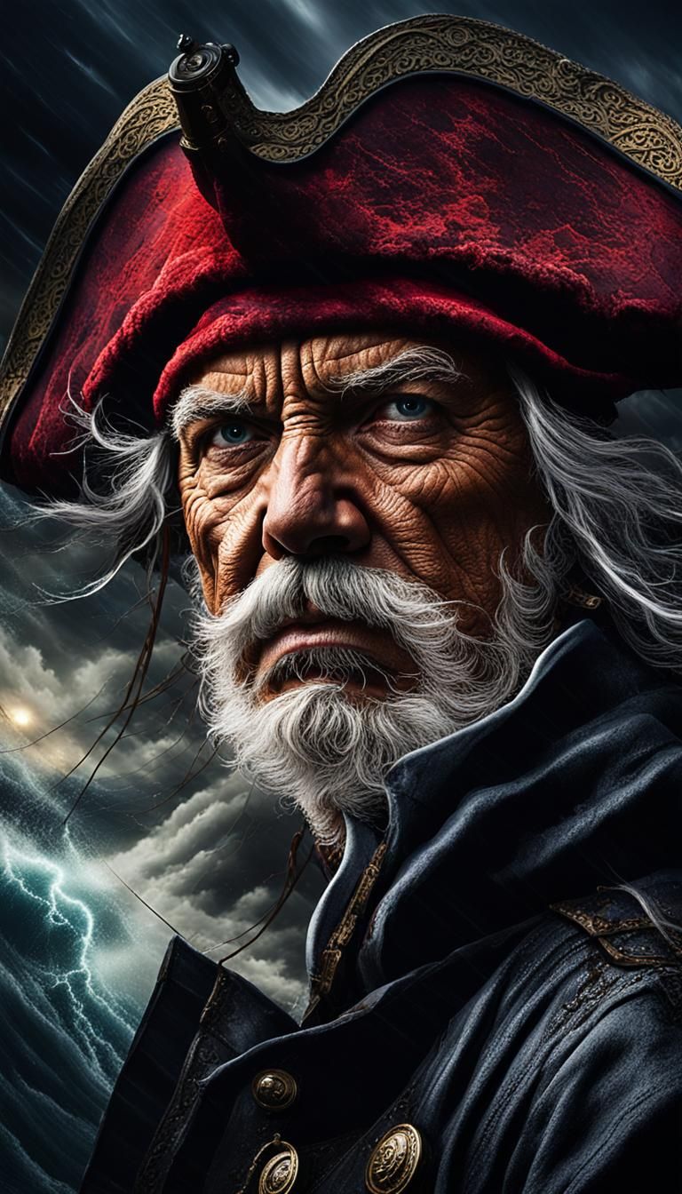 Pirate Captain Navigating Stormy Seas: Oil Painting
