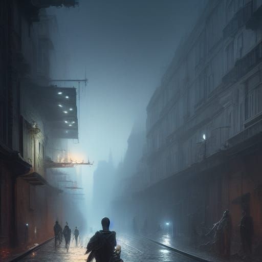 Apocalyptic Skull Street with Child, Dark Fantasy Art