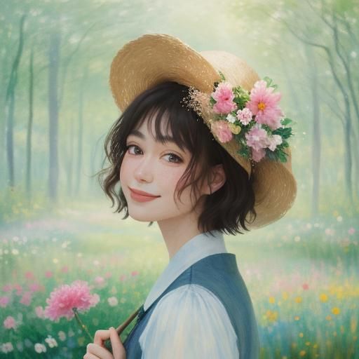 Impressionistic Watercolor Portrait in Forest