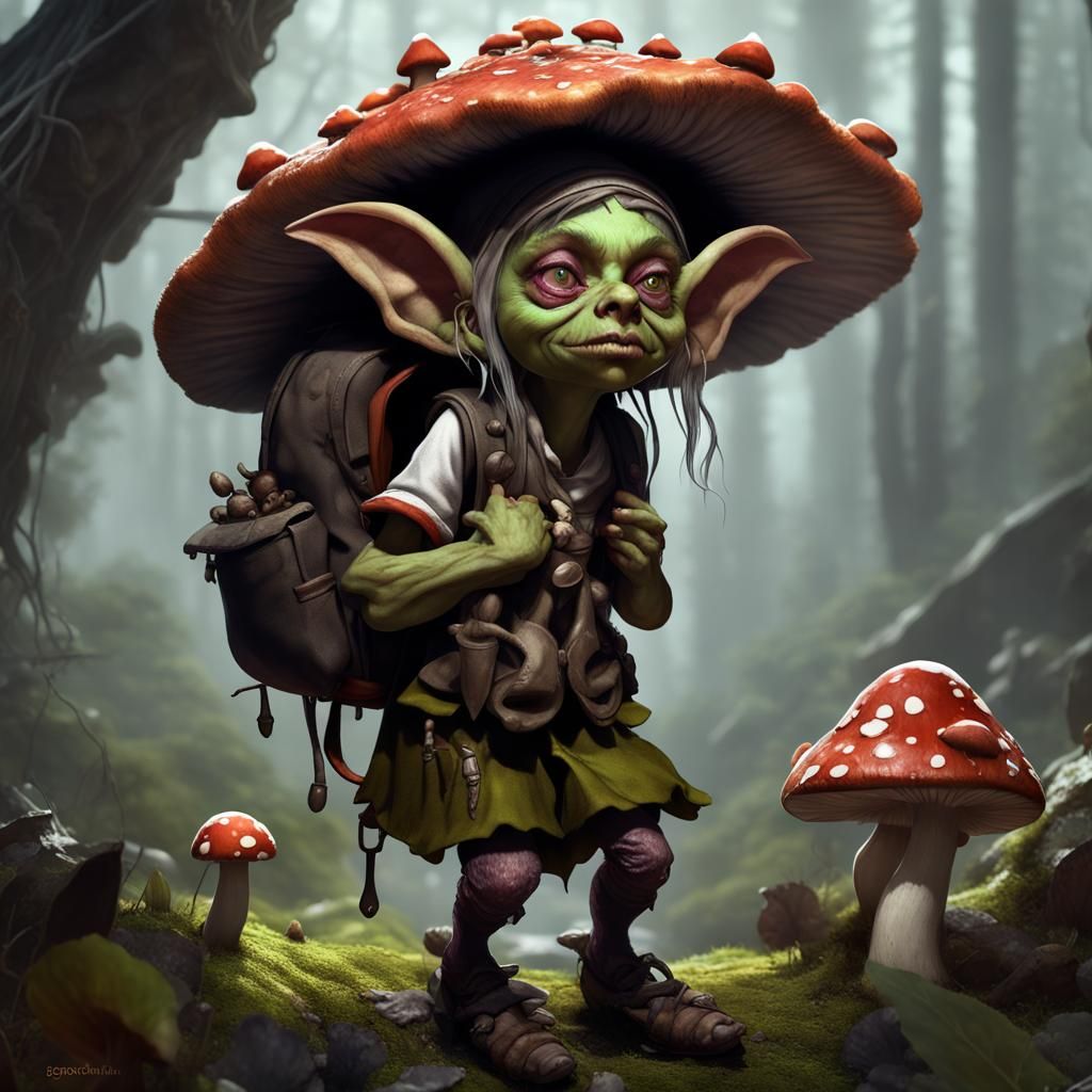 Mushroom Goblin Girl in Dark Fantasy Style