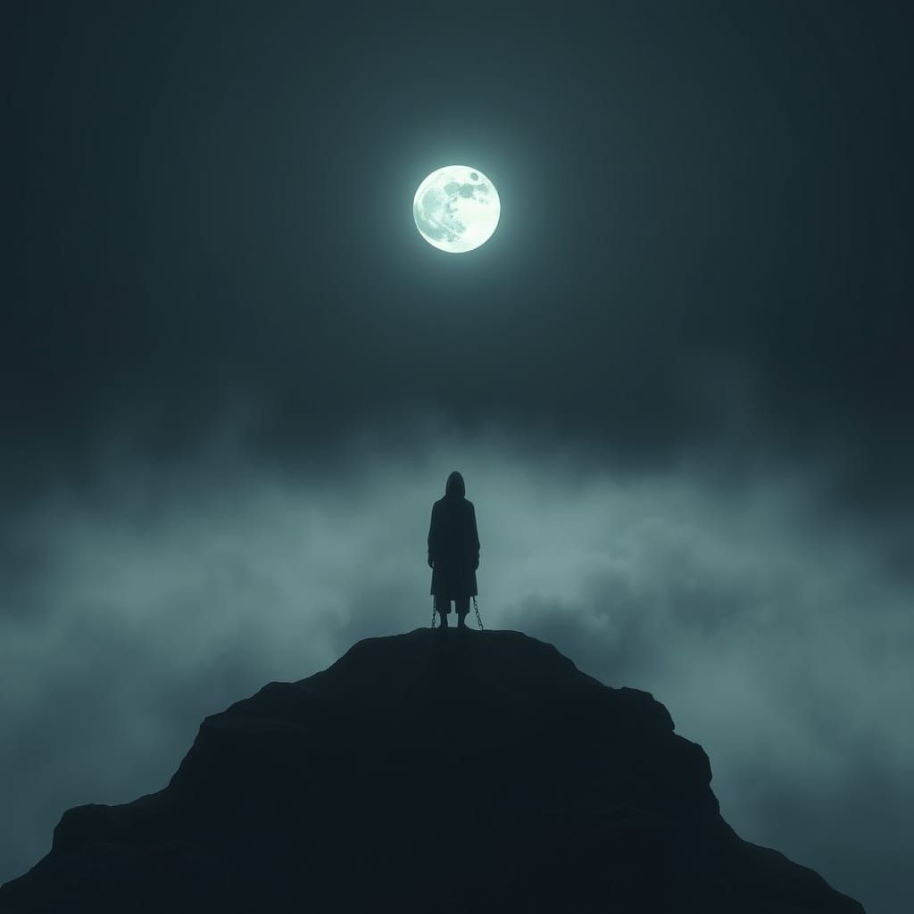 Figure Lost in Desolate Moonlit Expanse