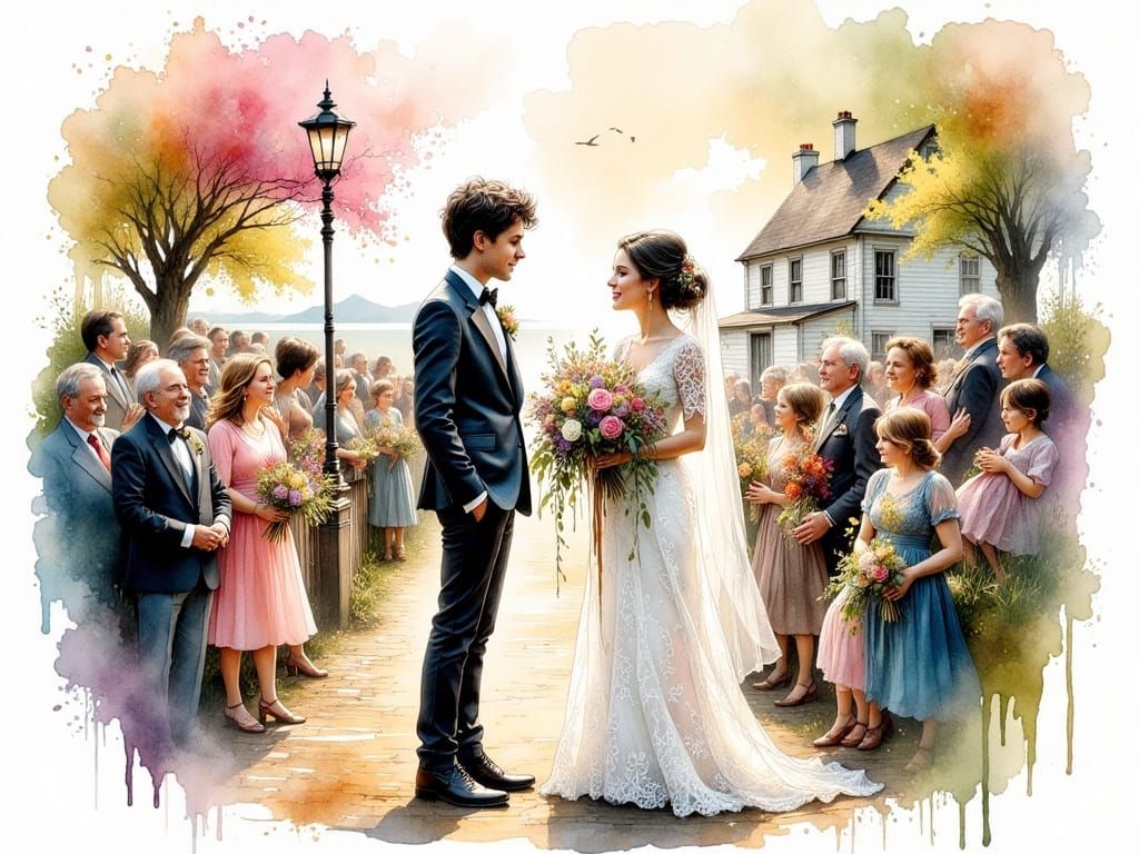 New England Wedding in Watercolor Ink Style