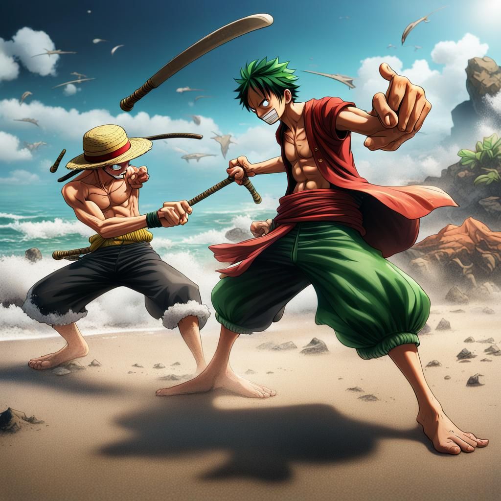 Luffy and Zoro Beach Battle: Fantasy Concept Art