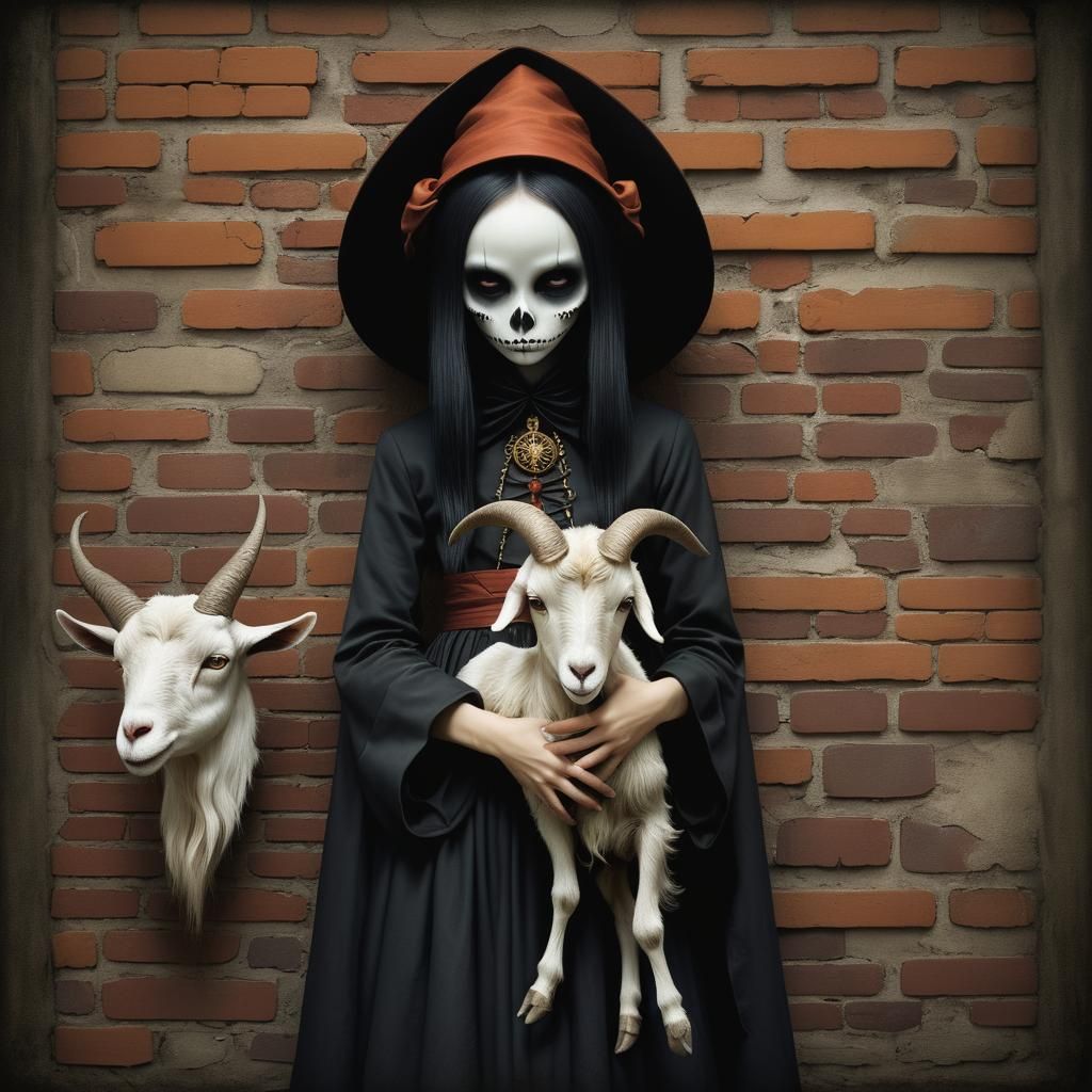 Vintage Photograph of Shadowed Woman and Goat