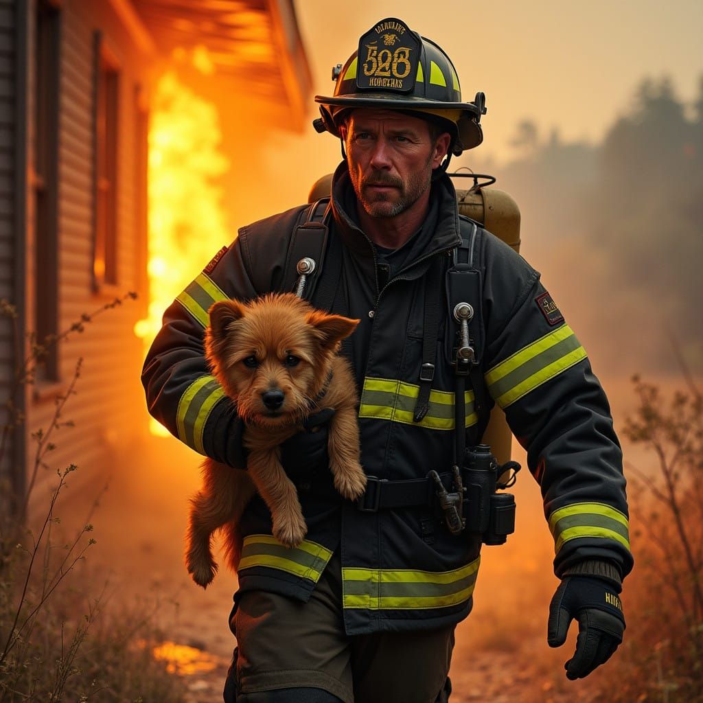 California Firefighter Rescues Dog from Burning Hillside Hom...