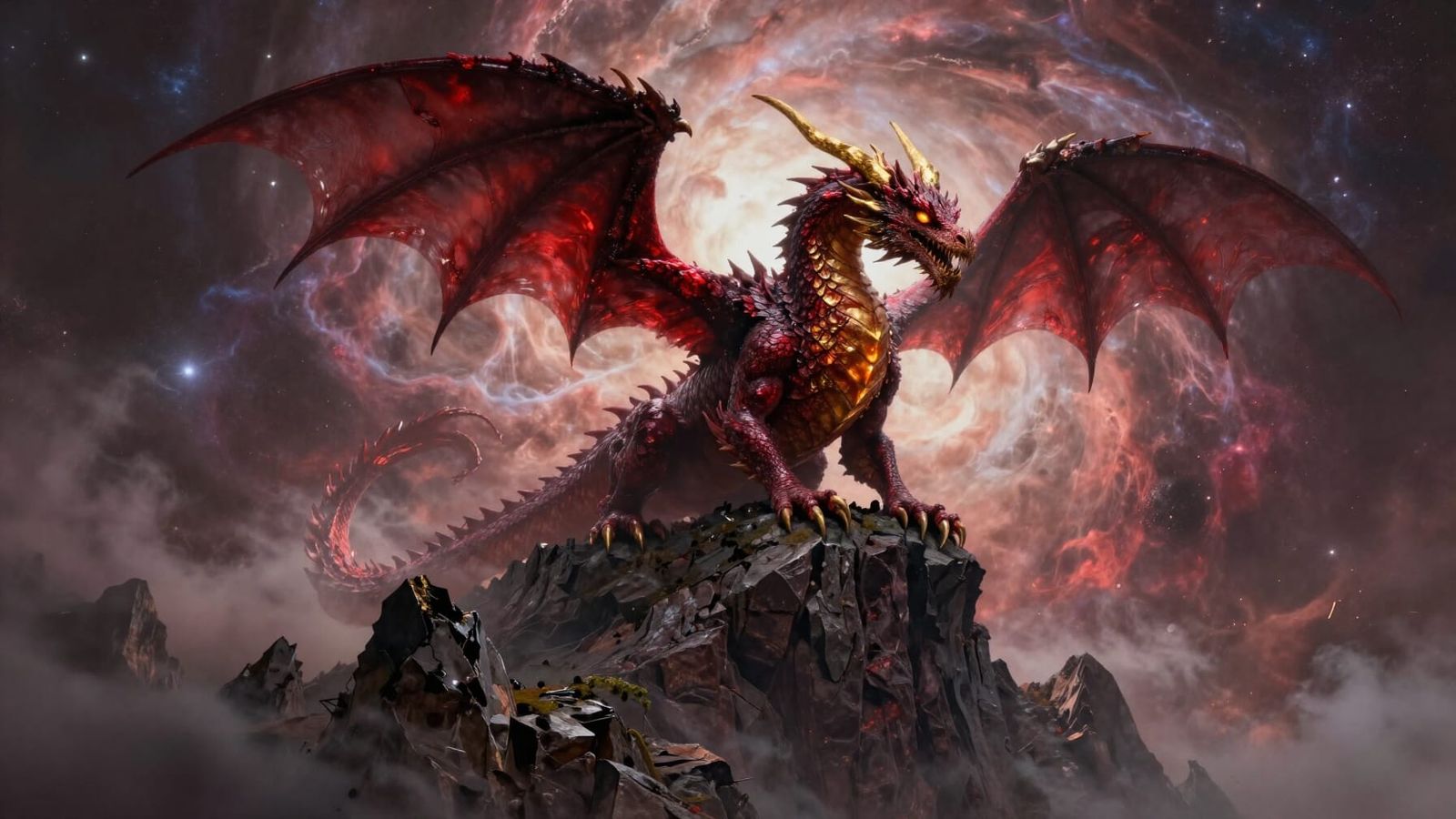Epic Dragon Overlooking Cosmic Nebula