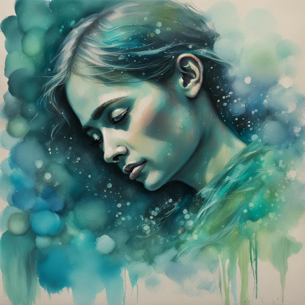 Ethereal Portrait of a Bioluminescent Sea in a Moody, Vintag...