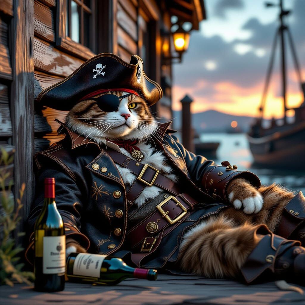 Pirate Cat Lounging Outside Harbourside Inn